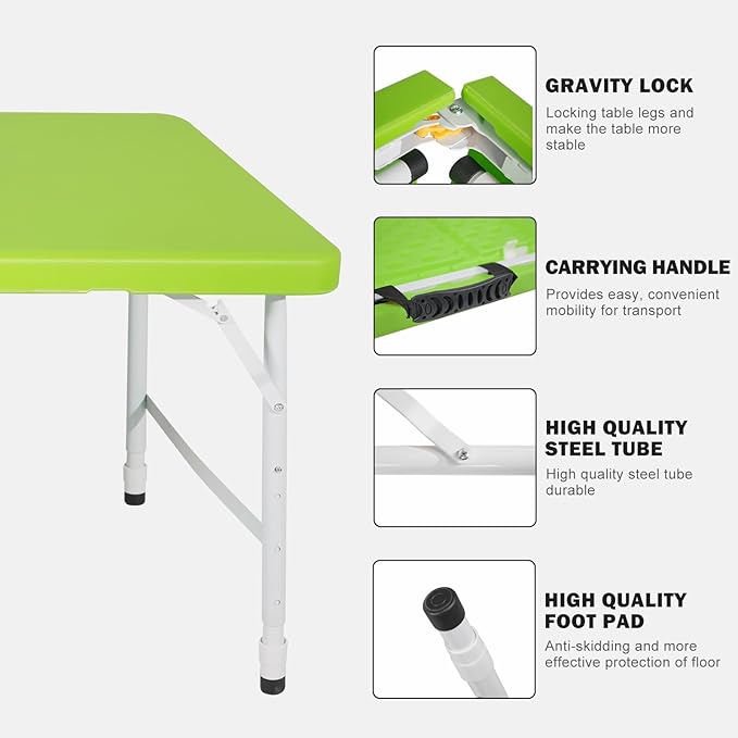 Portable Plastic Folding Table 4ft/6ft/8ft Heavy Duty White Black Picnic Dining Table Fold-in-Half for Camp Party Kitchen Indoor Outdoor