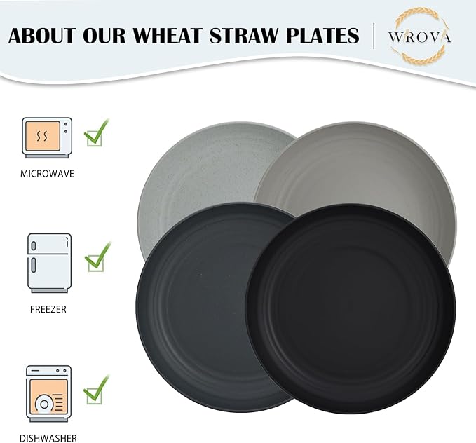 Large Wheat Straw Plates - 11 Inch Unbreakable Dinner Plates Set of 8 - Dishwasher & Microwave Safe, Reusable - Deep Edge for Kitchen and Camping (Classic)