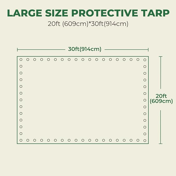 HIRALIY 14 Mil Tarp Waterproof 20x30 Feet, Thick Heavy Duty Tarp with Reinforced Grommets for Firewood, Roof, Camping, Patio, Pool, Boat, Dump Trailer