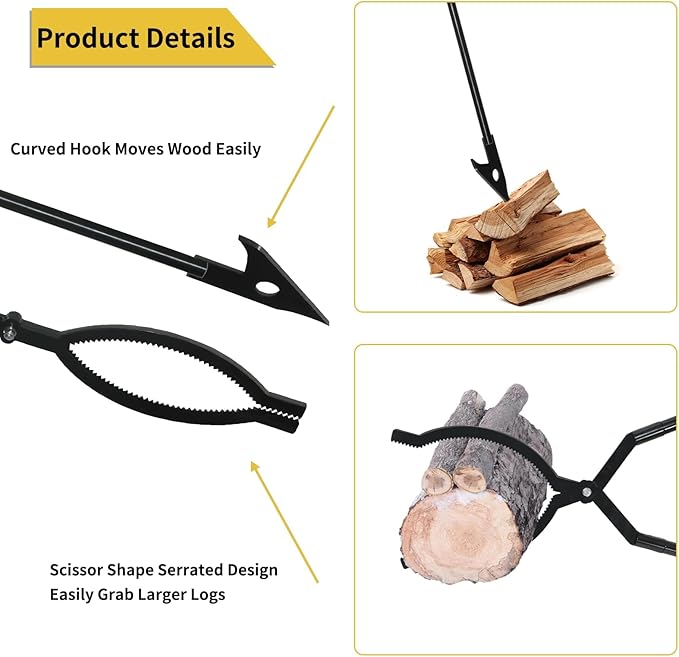 42" Fire Tongs Firewood Log Grabbers and Fire Poker Set, Portable Detachable Heavy Duty Large Fire Tongs Fire Poker Tools Set for Fire Pit, Fireplace, Camping, Bonfires Outdoor/Indoor