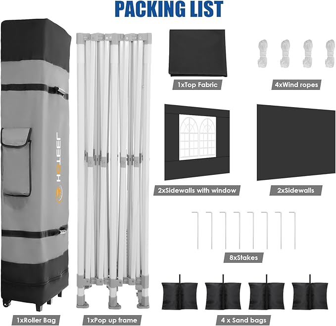HOTEEL 10x20 Pop up Canopy Tent for Parties, Heavy Duty Easy Setup Tent with 4 Sidewalls, Outdoor Commercial Instant Gazebo for Wedding Event, with Roller Bag & Sand Bags, Black(Hexagonal Frame)