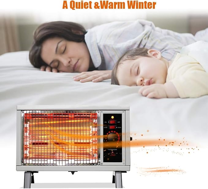 Homeleader ETL Portable Radiant Heater, 1250W/1500W Indoor Space Heater, Rapid Heating with Adjustable Thermostat, Perfect for garages, workshops, Warehouses, White