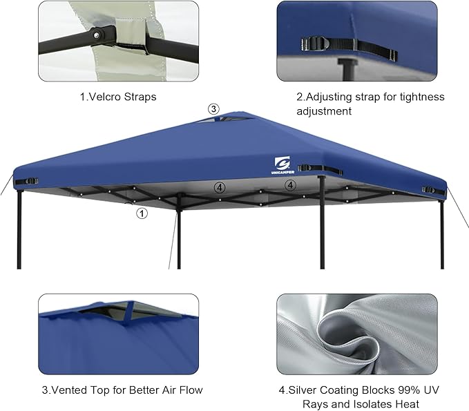 10x10 Pop Up Canopy Replacement Top Cover with Air Vent for Straight Leg Canopy Tent, Waterproof for Outdoor Garden Patio Camping Sun Shade(Top Only) (Navy Blue, 1)