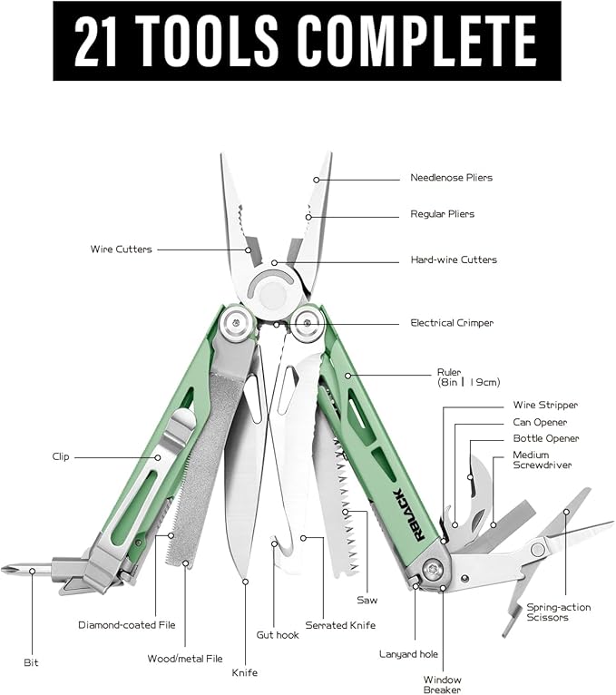 Multitool, 21-in-1 Multi Tool Pliers with Safety Locking and Spring-Action Scissors, Heavy-duty Stainless Steel Multi-tool Set with Nylon Sheath for Work, Home, Garden, DIY & Auto