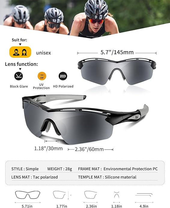 Rosemal Sports Sunglasses Polarized Cycling Sunglasses Running Driving Fishing Hiking for Men Women UV400 TAC TR90