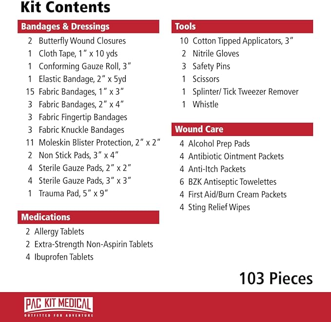 Pac-Kit Watertight Explorer 3 First Aid Kit for Hiking, Camping and Outdoor Activities, 103 Pieces