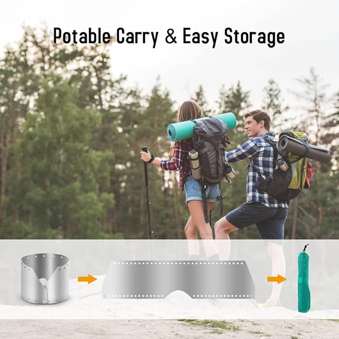 HXBER Ultralight Ultra-thin Titanium Outdoor Camping Stove Wind Shield Screen Windproof Plate, 19