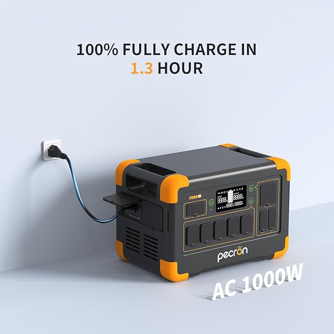 pecron Solar Generator E1000LFP with 300W Solar Panel, 1024Wh LiFePO4 Battery Backup, 1800W Portable Power Station Expandable to 4096Wh, Fast Charging Power Station for Emergencies, Camping, RV