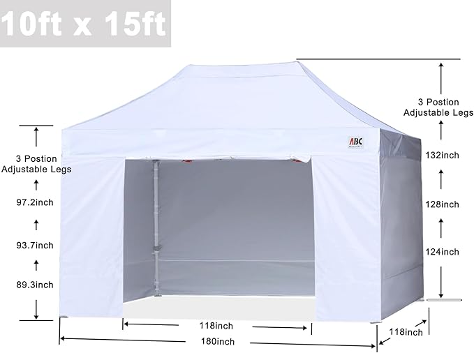 ABCCANOPY Easy Pop Up Canopy Tent with Sidewalls 10x15 Commercial -Series,White