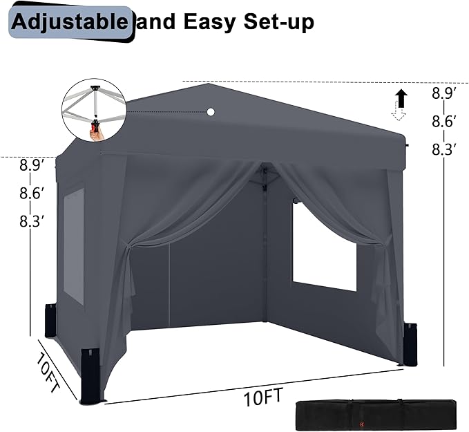 SANWAY 10x10 Pop Up Canopy Tent with Sidewalls x 4 – Easy Setup Canopy Tent, Waterproof, UV-Resistant, Portable with Carry Bag for Outdoor Events, Camping, and Backyard Parties – Dark Gray