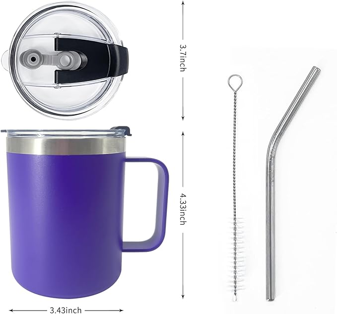 8pack 12oz Coffee Mug With Handle Bulk, Stainless Steel Insulated Travel Tumblers With,Double Wall Vacuum Camping Cup for Hot & Cold Drinks Tea (purple)