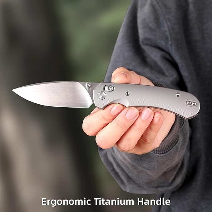 Folding Pocket Knife,3.31” M390 Blade,Erogonomic Titanium Handle,Hunting Survival Knife,EDC Knife for Hunting Camping Survival Outdoor Fishing Hiking(Grey)