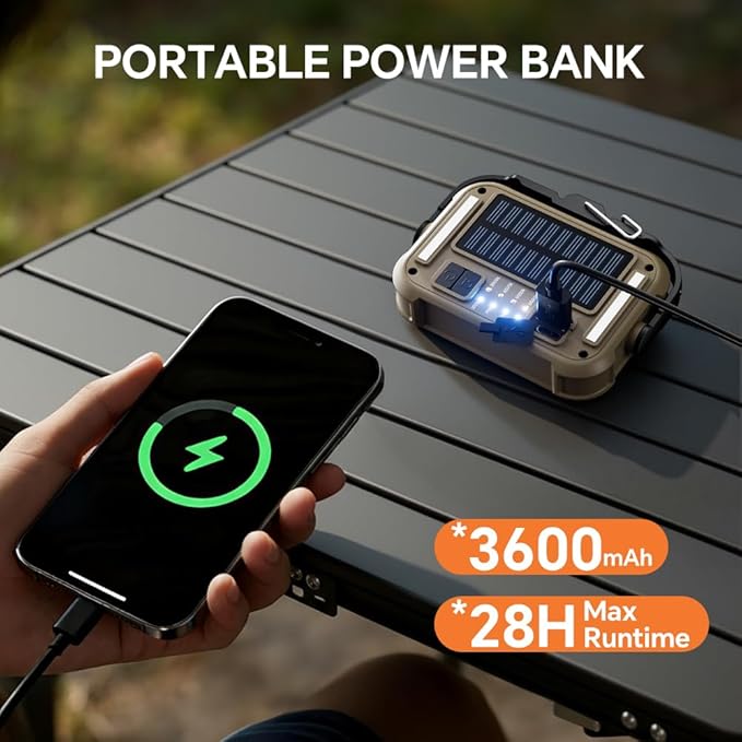 LED Camping Lantern Rechargeable,Solar Lanterns,Portable Camping Lights 3 Light Modes, Waterproof Camping Essentials for Power Outages, Emergency, Tent, Outdoor