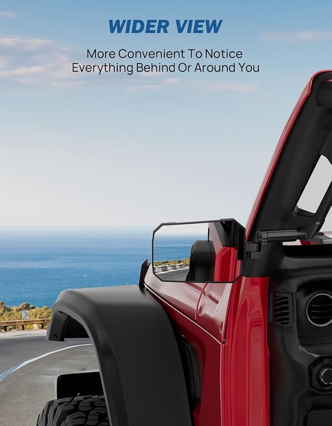 JOYTUTUS Mirrors Doors Off Compatible with 2024 2025 Wrangler JL Gladiator JT, Wrangler JL Side Mirrors with Doors Off Wider View No Vibrate & Wobble (NOT FIT 1986-2023 Wrangler Gladiator)