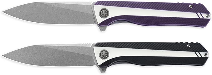 Petrified fish PF818 Folding Knife,3.54" D2 Steel Satin Blade,104g Micarta Handle Pocket Folding Knife (Green, Micarta)