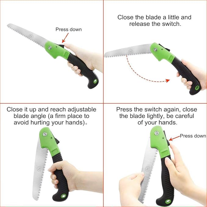 Folding Pruning Saw, 7"/180mm Sharp Hand Saw With Premium Secure Lock Comfort Soft Grip, Compact Sturdy Tree Trimmer for Garden Branch, Camping (Green/Black)