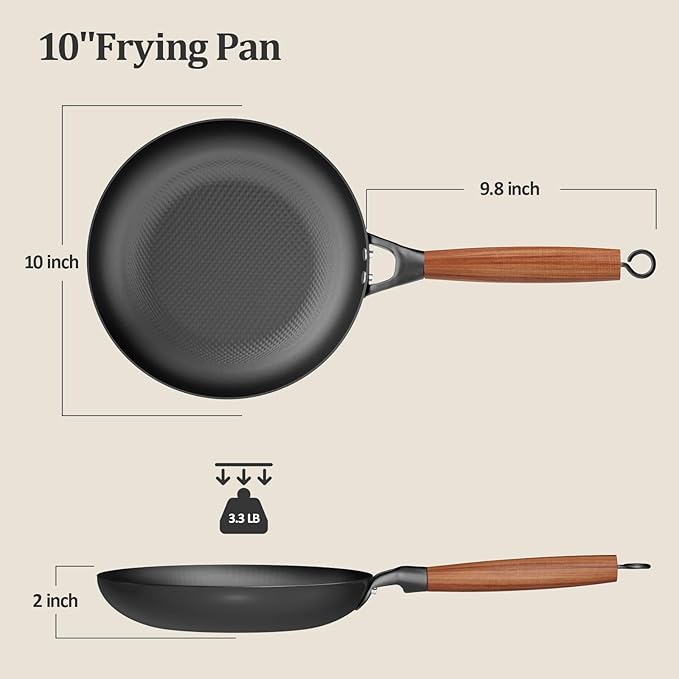 YUTANN 10 Inch Cast Iron Skillet, Pre-Seasoned Frying Pan with Diamond-Textured for Oil-Saving Cooking, Nonstick & Non-Toxic, PFAS/PFOA-Free, Easy to Clean