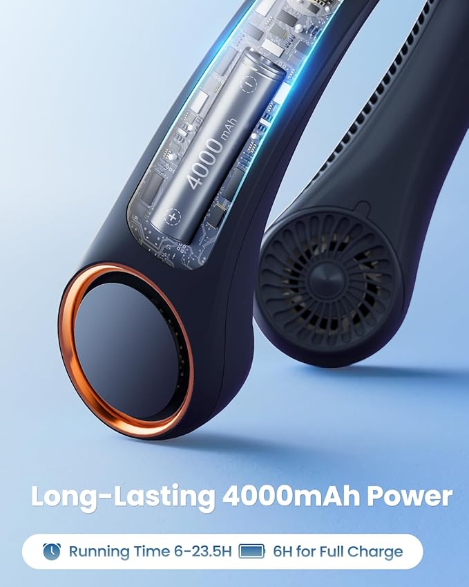 Gaiatop Portable Neck Fan Rechargeable, Hands-Free Cooling, 23.5hrs Runtime, Battery Powered Personal Wearable Fan, Summer Outdoor Travel Essentials, Birthday Gifts for Men Women Teens, Navy Blue