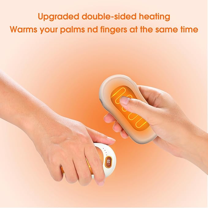 Hand Warmers Rechargeable,2 Pack Double Sided Heating Warmer That Surrounds Warmth for Palm and Fingers,Magnetic Electric Handwarmers 10000mAh with Adjustable Temp,Winter Gifts for Men and Women