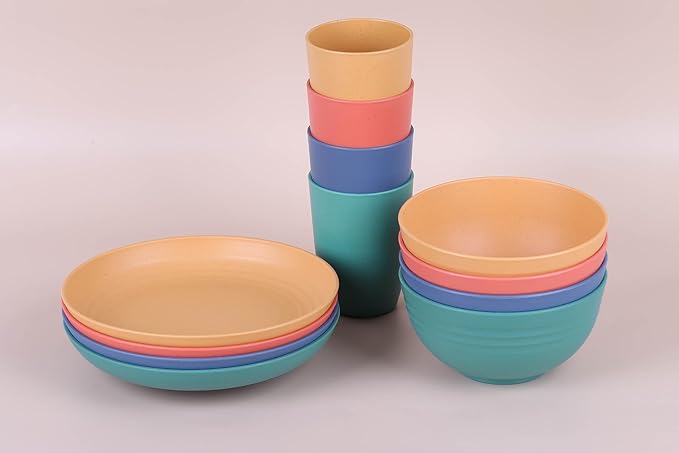 LuckyZone 7.8 Inches Unbreakable Wheat Straw Plates - Reusable Plate Dinner Set - Dishwasher & Microwave Safe - Healthy, BPA Free & Eco-Friendly (7.8 Inches/4 Color_H)