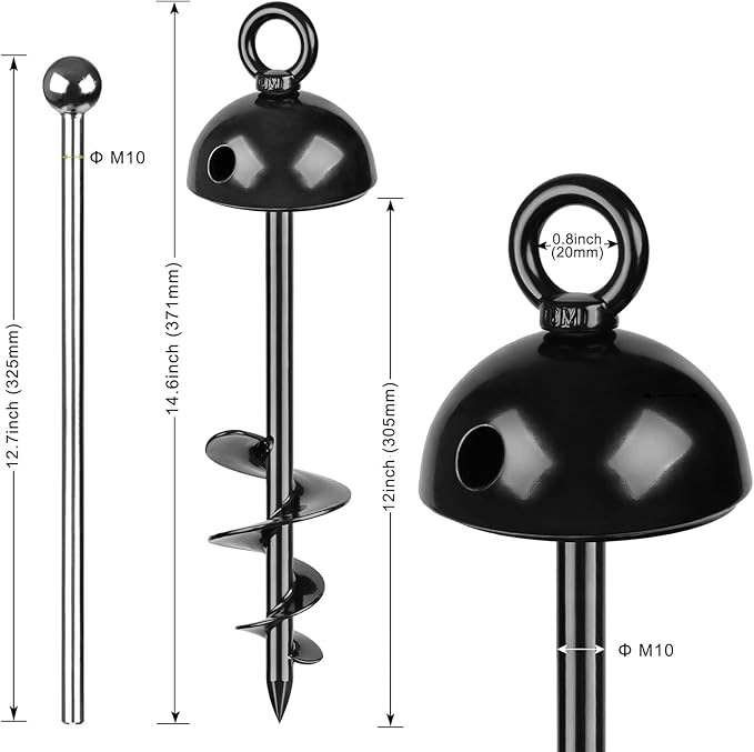 Heavy Duty 15" Dog Tie Out Stake, 360° Swivel, No Tangle, Easy Install, for Large Dogs up to 220lbs, Perfect for Yard, Camping, Beach (Black)