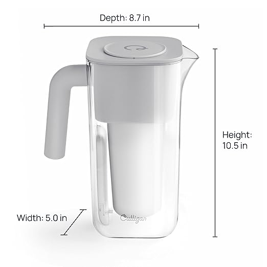 Culligan with ZeroWater Technology 7-Cup Water Filter Pitcher – Includes 5-Stage Advanced Water Filter, IAPMO Certified to Reduce Lead, Total PFAS (Forever Chemicals), Mercury, Fluoride, and Chlorine