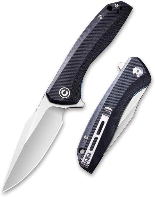 CIVIVI Liner Lock Folding Knife Baklash 3.5" Satin Blade G10 Handles, Reversible Pocket Clip C801C (Black)