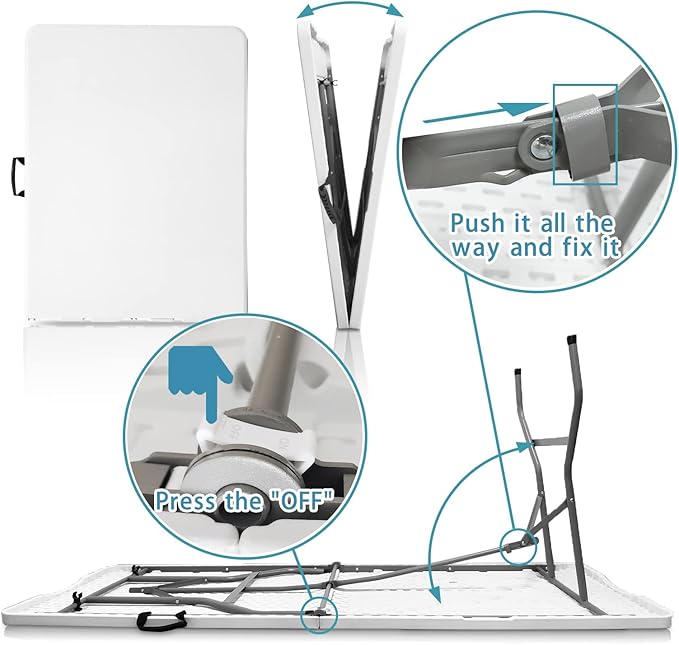 Plastic Folding Table, 6 FT Folding Table, Plastic Portable Tables for Dining Parties Card Picnic Camping, Granite White