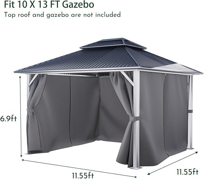 COWVIE 4-Panel 10' x 13' Gazebo Replacement Curtains, Patio Privacy Sidewalls with Double Zipper, Replacement for Outdoor Gazebo Canopy (Curtain Only)