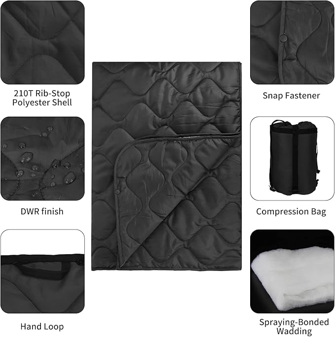 Poncho Liner Military Insulation Blanket Camo with Compression Carry Bag for Outdoors Hiking Jungle Hunting Gear