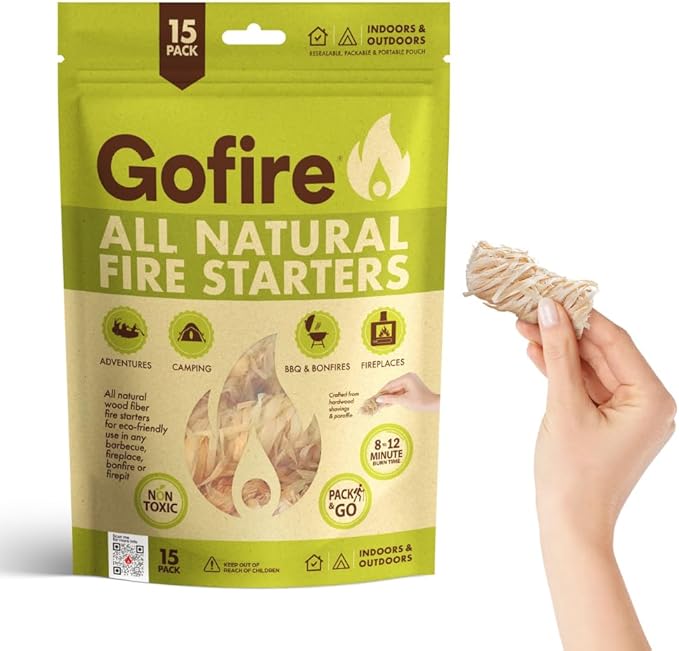 Eco-Friendly Hardwood & Wax Fire Starter | 6-8 Min Burn Time | Quick, Safe Ignition for BBQs, Smokers, Firepits, Woodstoves, Fireplaces & Campfires | FSC Certified | Portable & Mess-Free (60)