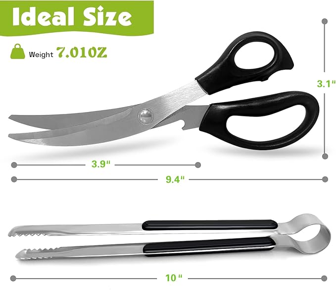 Kitchen Scissors. Korean Barbecue Scissors and Tongs Set, Kitchen Shears and Tongs for Cutting Meat, Chicken, Vegetables, Stainless Steel Multipurpose Non-slip Serrated Sharp BBQ Scissors BBQ Tongs