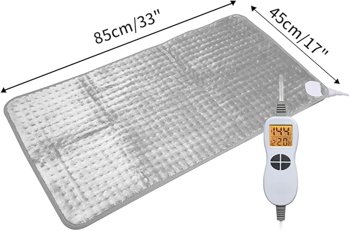Ambershine 17''x33'' XXXL King Size Heating Pad with 12 Temperature Settings & 4 Auto-Off Countdown Timers, Pain Relief for Back/Neck/Shoulders/Abdomen/Legs, Christmas Gifts for mom dad (Light Grey)