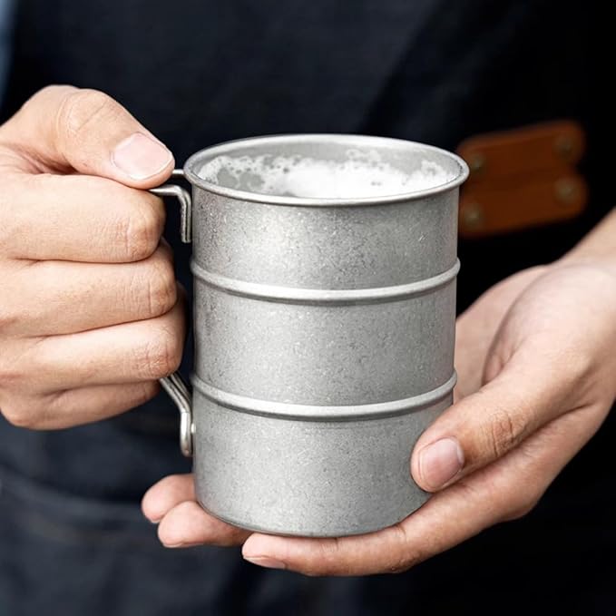 Vintage Coffee Mugs Stainless Steel Mug with Handle Camping Coffee Mugs Outdoor Hiking Cup Lightweight Camping Gear for Men Backpacking Mug, Set of 2-Silver (16.9oz/500ml)