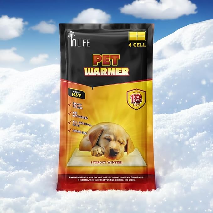 InLife Super Warmer for Pets, All Natural & Safe, Bigger & Wider Area Covered, Higher Heating 145°F, Air Activated, Easy & Comfort, Steady Longer Lasting, Odorless, 10 Packs