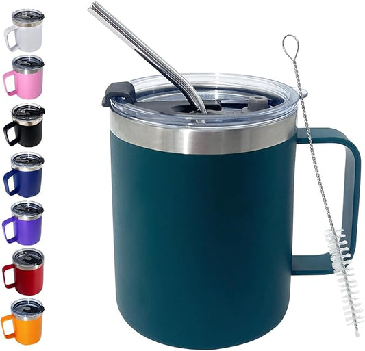 1pack 12oz Coffee Mug With Handle Bulk, Stainless Steel Insulated Travel Tumblers With,Double Wall Vacuum Camping Cup for Hot & Cold Drinks Tea (green)