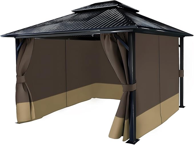 COWVIE 4-Panel 12' x 16' Gazebo Replacement Curtains, Patio Privacy Sidewalls with Double Zipper, Replacement for Outdoor Gazebo Canopy (Curtain Only)