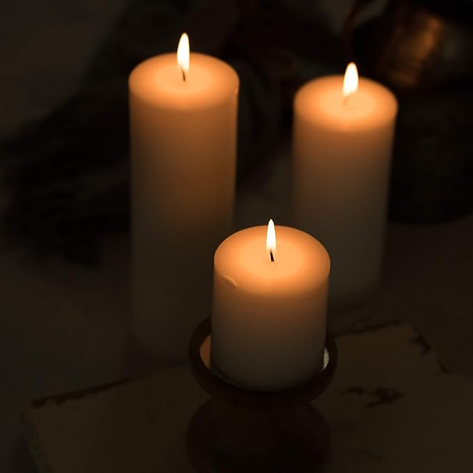 Pillar Candles - 2.7x3 inch | 30 Hours Burning, 6 Count - White Unscented Smokeless European Pillar Candles - Perfect for Wedding, Parties, Spas, Home Gatherings and Dinner