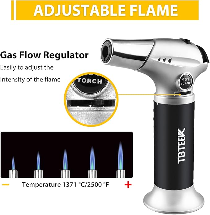 TBTeeK Butane Torch, Kitchen Torch Cooking Torch with Safety Lock & Adjustable Flame for Cooking, BBQ, Baking, Brulee, Creme, DIY Soldering, 2Pack (Butane Not Included)