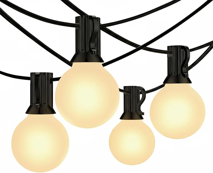 G40 Outdoor Frosted String Lights, 25Ft Globe Frosted White String Lights with 27 Small Round Bulbs, Waterproof Connectable Hanging Lights for Outside Backyard Porch Umbrella Bistro Decor, Black Wire