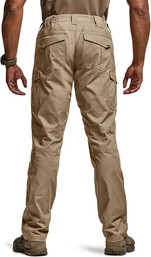 CQR Men's Flex Ripstop Tactical Pants, Water Resistant Stretch Cargo Pants, Lightweight EDC Hiking Work Pants