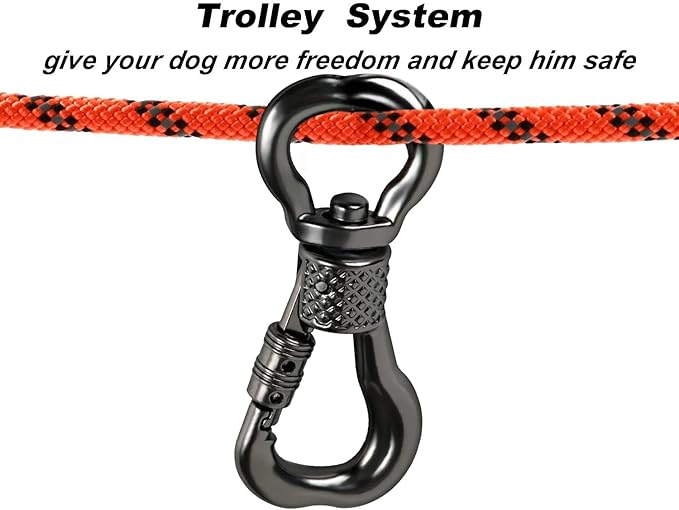 XiaZ Dog Tie Out Cable for Camping, 50ft Portable Overhead Trolley System for Dogs up to 200lbs,Dog Lead for Yard, Camping, Parks, Outdoor Events,5 min Set-up
