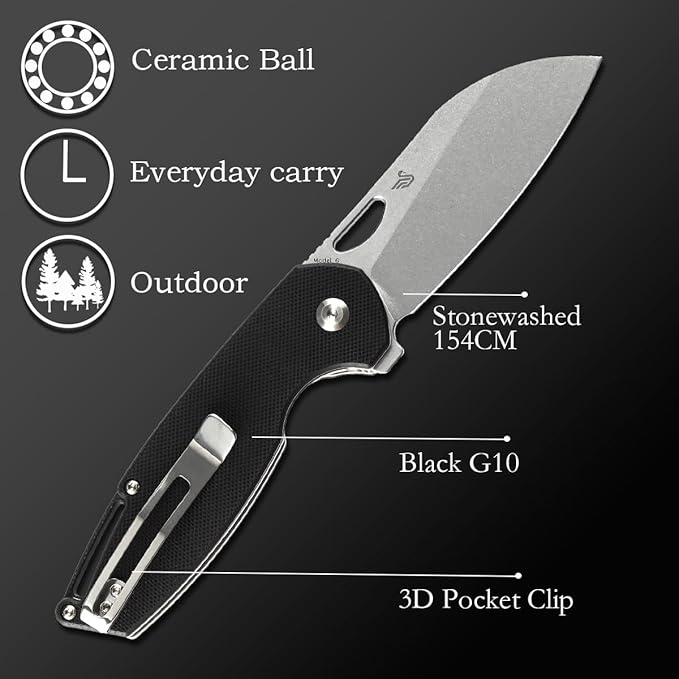 Kansept Model 6 Pocket Folding Knife - 3.1'' 154CM Material with Black G10 Handle - EDC & Camping Folding Knife - T1022A1