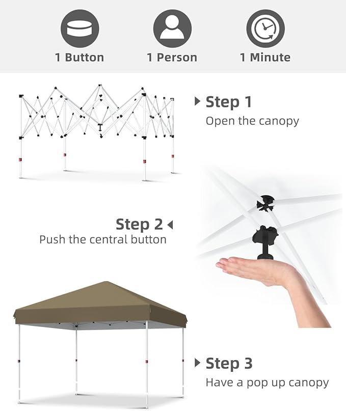 10x10 Pop Up Canopy Tent Outdoor Canopy with No Removable Sidewall One-Person Set Up Heavy Duty Commercial Instant Tent Shelter-Khaki