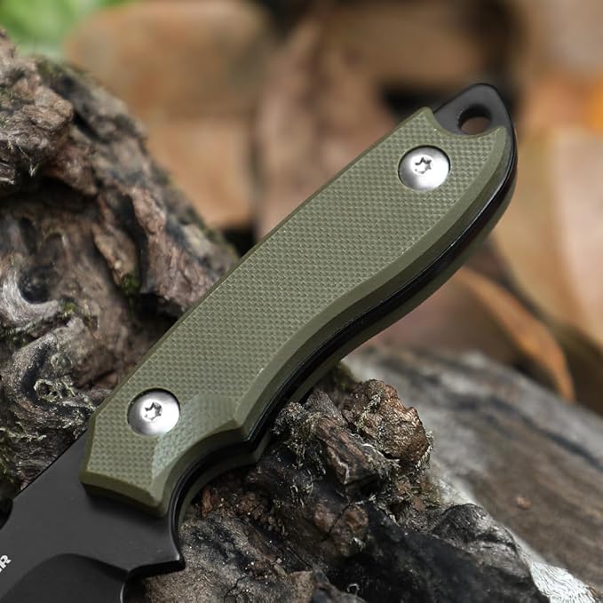 7" D2 Steel EDC Fixed Blade Knife, Versatile Carry with Kydex Sheath and G10 Handle (B- Black Balde + Green Handle)