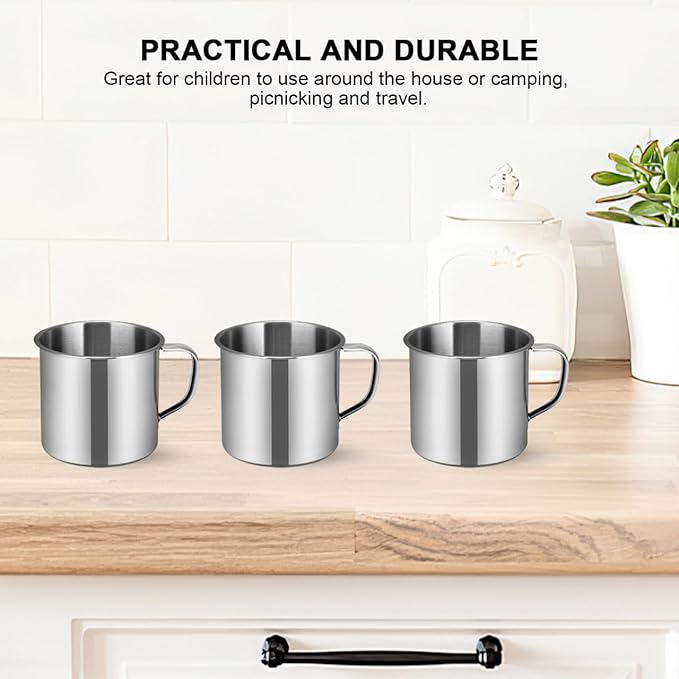5pcs Small Stainless Steel Mug Camping Coffee with Handle Portable Drinking Cup Kids Hot Chocolate Mug Metal Water Cup For Outdoor Picnic Backpacking Silver