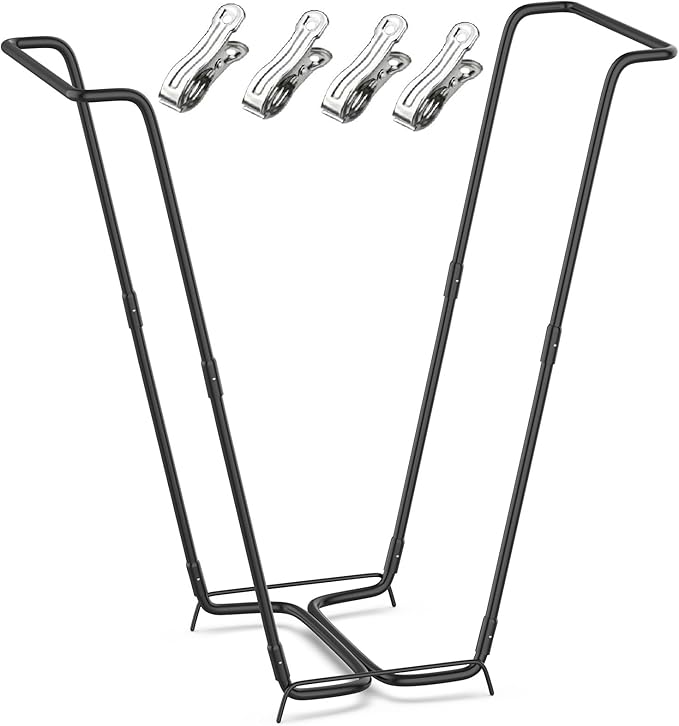 Outdoor Trash Bag Holder Metal Garden Trash Bag Holder for Yard Waste Stand Holds 30-45 Gallons Leaf Bag Holder with 4 Clips for Leaves Camping Lawn Party Weeding Yard Gardening(1pcs+4clips)