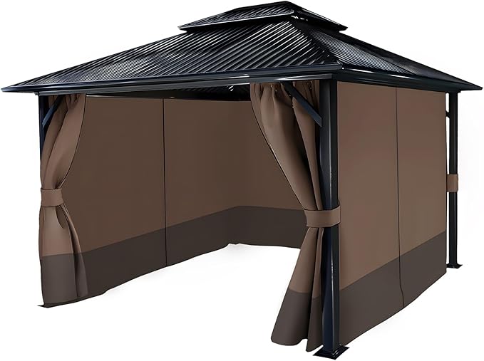 COWVIE 4-Panel 10' x 12' Gazebo Replacement Curtains, Patio Privacy Sidewalls with Double Zipper, Replacement for Outdoor Gazebo Canopy (Curtain Only)