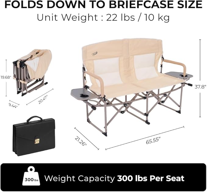 Heavy Duty Portable Folding Camping Chair for Adults with Padded | for Outdoor & Sports, Backpacking, Beach, Lawn, Hunting, Tailgating, Fishing | Supports 400 Lbs (Double, Beige)