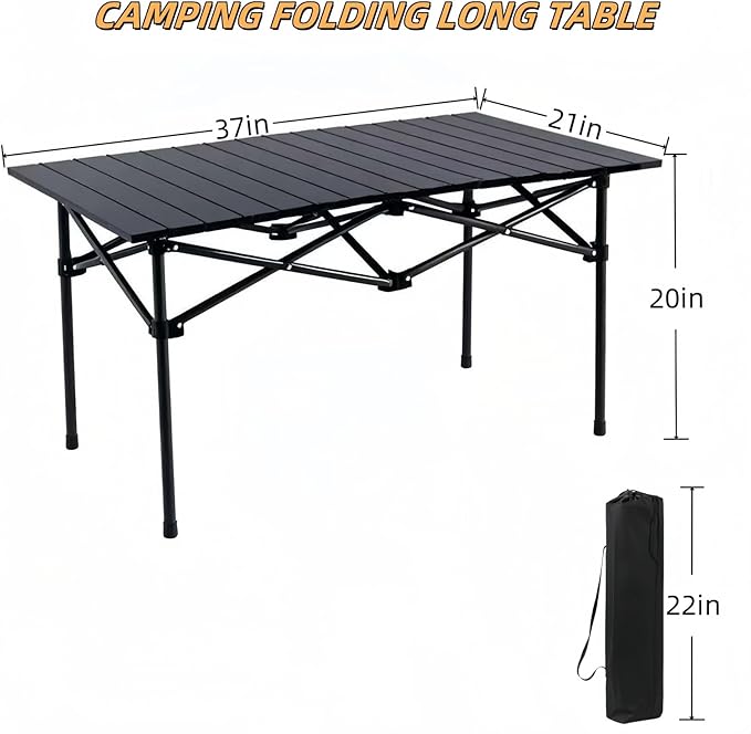 Folding Camping Table, Portable Beach Table,with Portable Bag,Suitable for Indoor, Outdoor, Camping, Backyard, Party, Patio, The Black Camping Table at The Beach